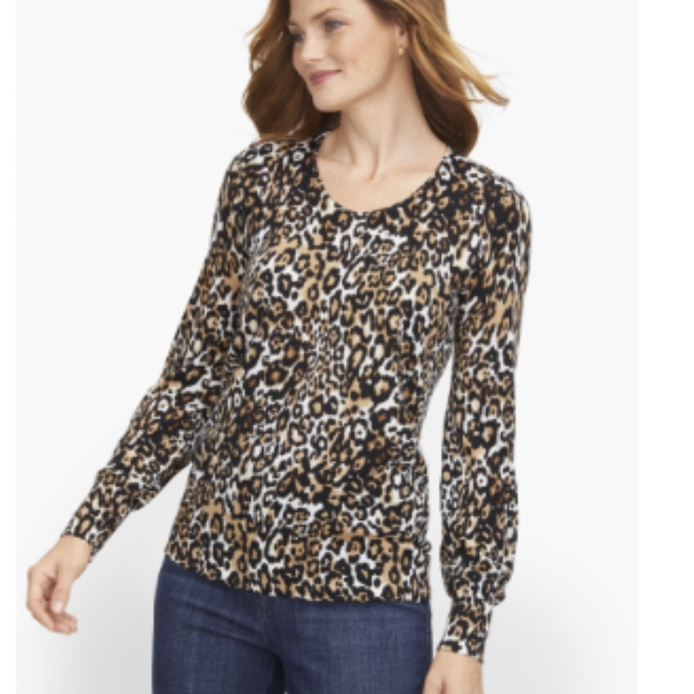 NWT Talbots Women’s Leopard Print Merino Wool Sweater - Size XS